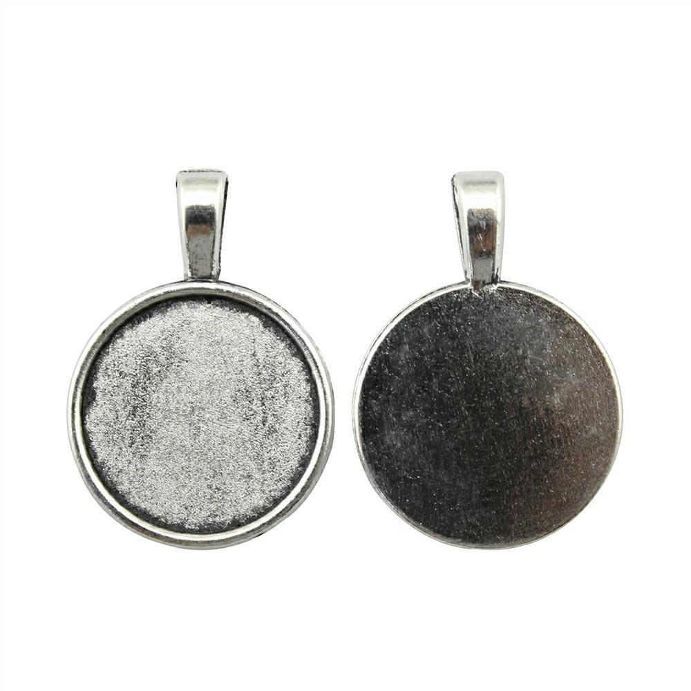 

10шт Круглый боковой перфорация Стиль Камео Кабошон Кулон Основание Настройка Ювелирные компоненты Аксессуары Античное серебро Цвет Цинковый сплав 20 мм