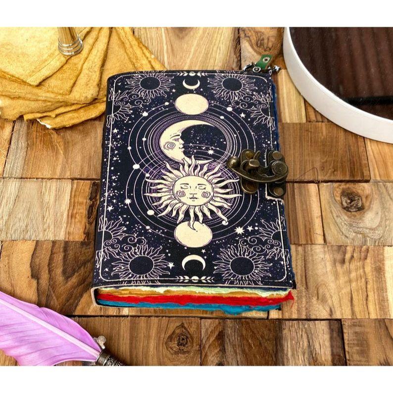 Sun & Moon Leather Grimoire Journal: Spell Book