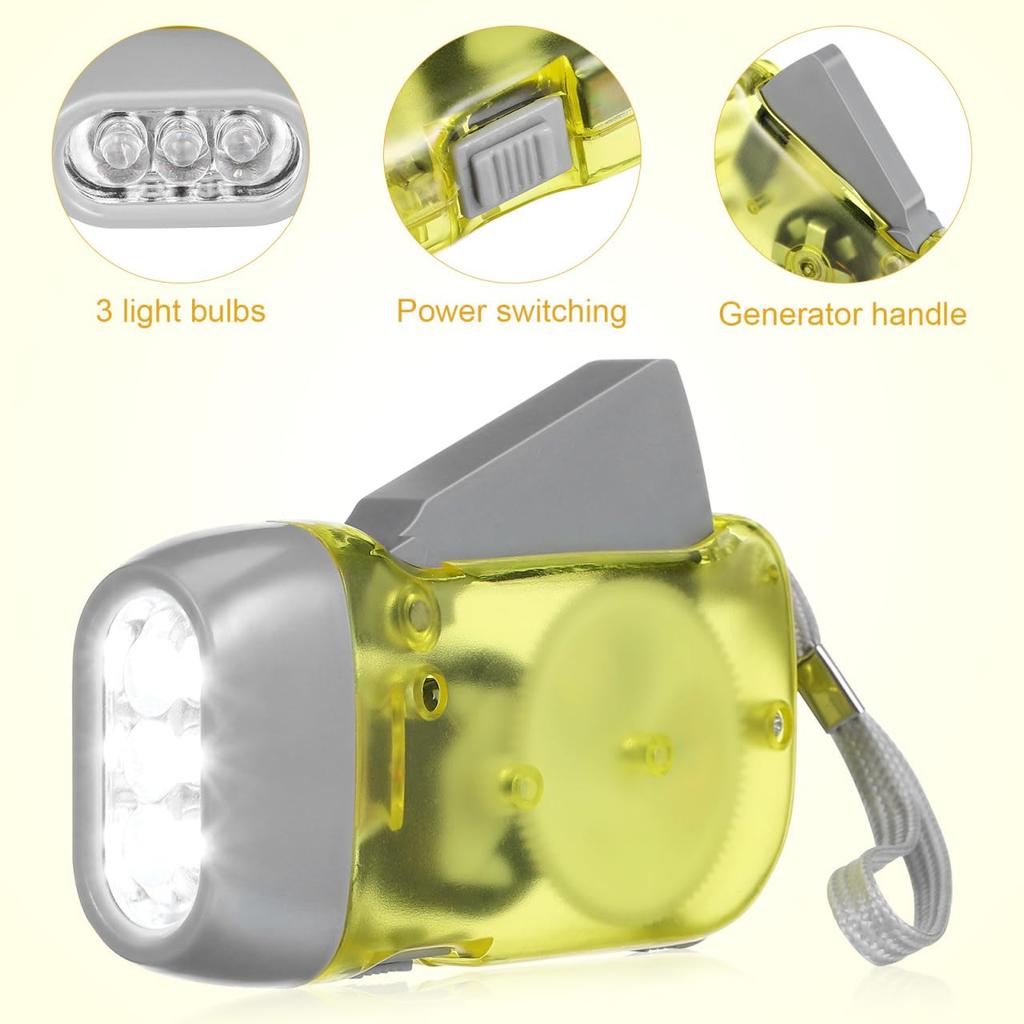 INOOMP Hand Crank 3 Manual No Batteries Emergency Safety Electric Flashlight for Outdoor Home and Power Outages Flashlight, LEDs, Generator, Required,