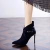 High heeled women's 2026 spring and autumn warm and fashionable pointed and ankle boots with belt buckle and slim heels