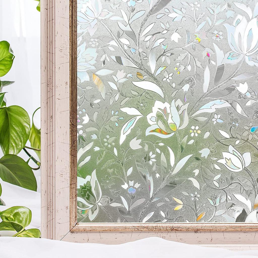 3D გამჭვირვალე ცისარტყელას ფანჯრის კონფიდენციალურობის ფირი ვიტრაჟის ვინილი სტატიკური მიკრობით წებოვანი ფირი სითბოს კონტროლის ფანჯრის სტიკერები სახლისთვის