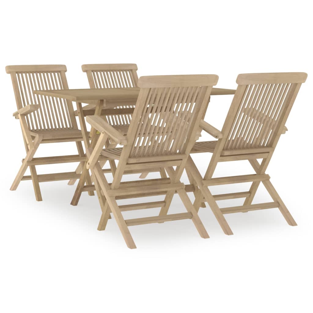 5 Piece Garden Dining Set Gray Solid Teak Wood
