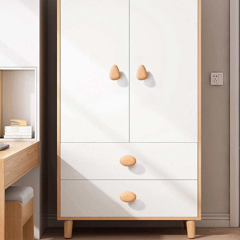 Nordic Solid Wood Bedroom Cabinet with Pebble-Shaped Handles