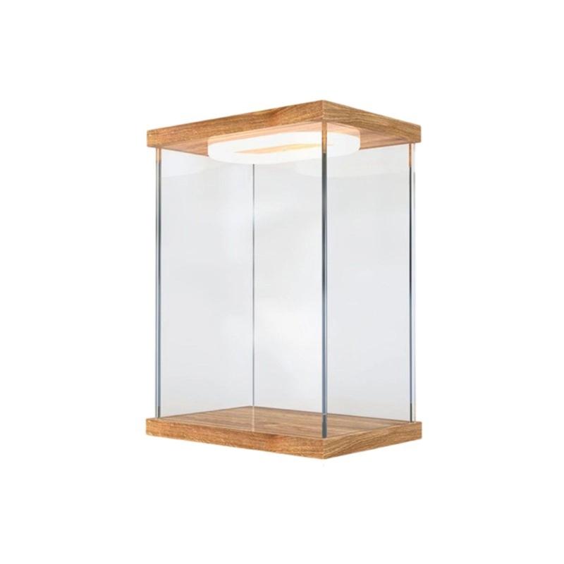 Clear Dustproof Plush Toy Organizers With Bamboos Base Acrylic Display Case For Bedroom And Study Room Storage