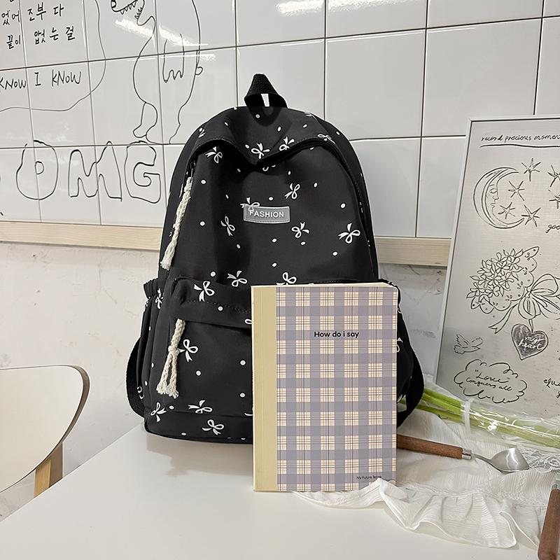 Schultasche für Studenten mit Schleifendruck, Rucksack mit großem Fassungsvermögen, Damen-Computerrucksack