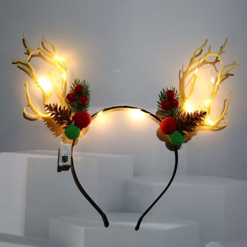 Christmas Luminous Reindeer Antler Headband Glowing Hair Hoop Xmas Party Prop Navidad New Year Gift Hair Accessories Decor