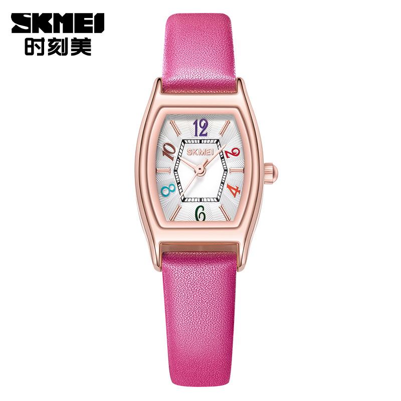 

SKMEI алмазный циферблат допаминовый ремешок водонепроницаемые модные изысканные маленькие женские кварцевые часы красный