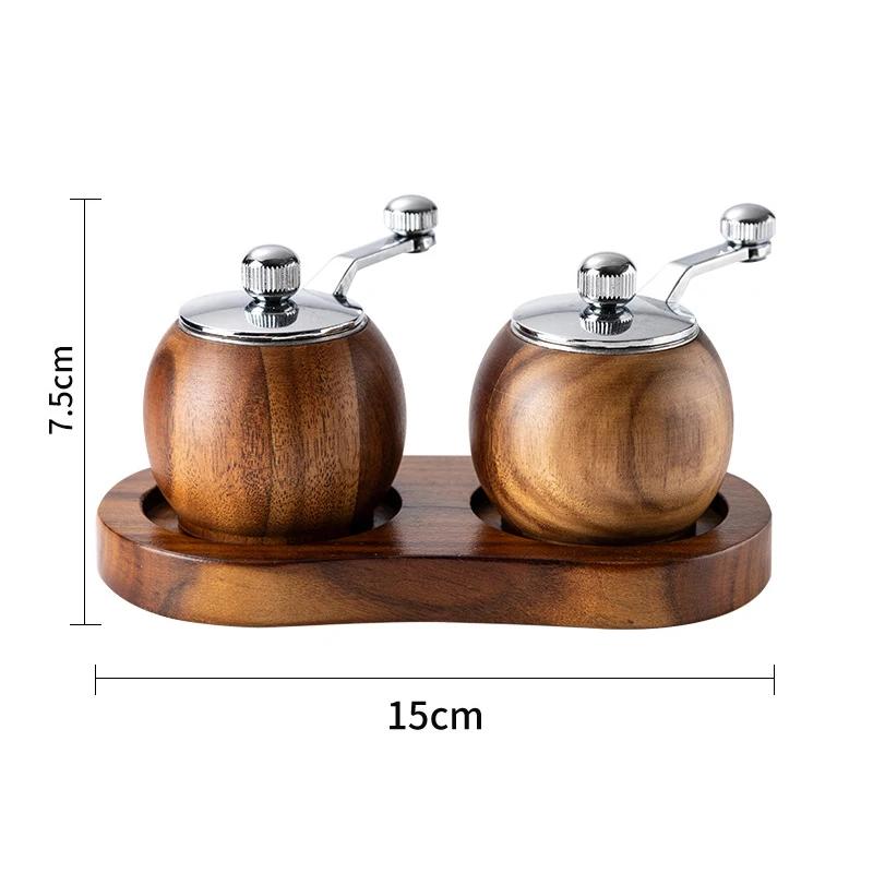

2 шт. ручная мельница для перца с керамическим сердечником, морская соль, перечница, деревянная ручка, ручная мельница для специй и приправ для стейка, барбекю