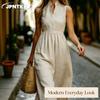 JPNTKY Fashion Summer Spring Solid Color Print  Sleeveless V-Neck Casual Dresses