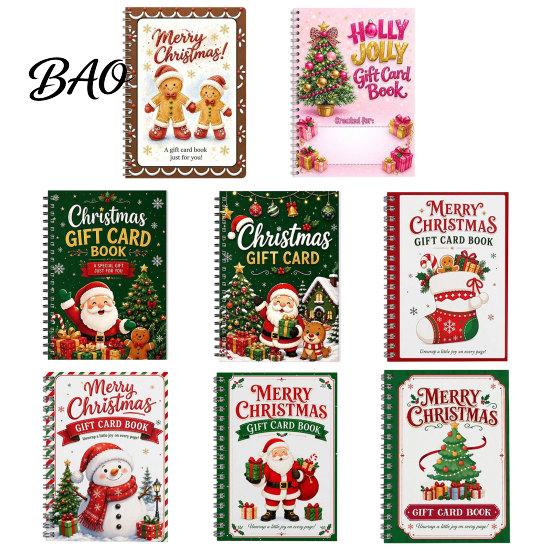 Christmas Keepsake Card Book Holographic Gift Book, 7x5 Spiral Bound Holiday Booklet, 10-Page Decorative Sleeve Greeting Bolder DIY for Xmas