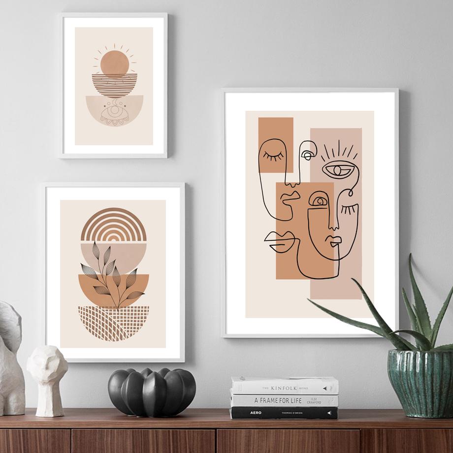 Boho Abstract Line Face Moon Rainbow Leaves Wall Art Canvas Painting Nordic Posters And Print Wall Picture For Living Room Decor