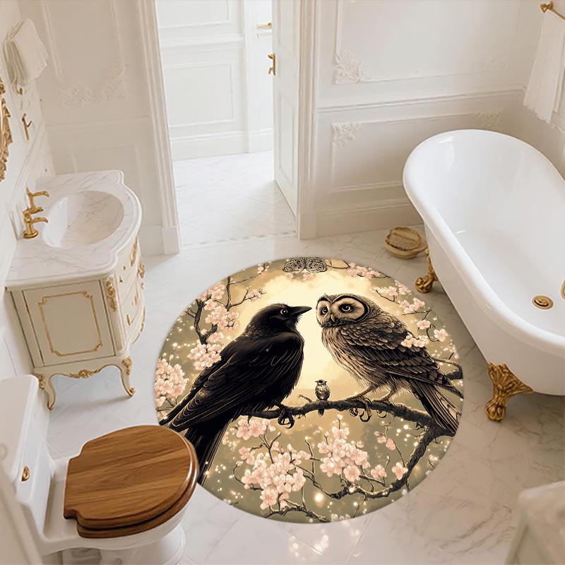 Flower Crow,Round Area Rug,Carpet Rug for Living Room Bedroom Sofa Playroom Decor,Non-slip Floor Mat