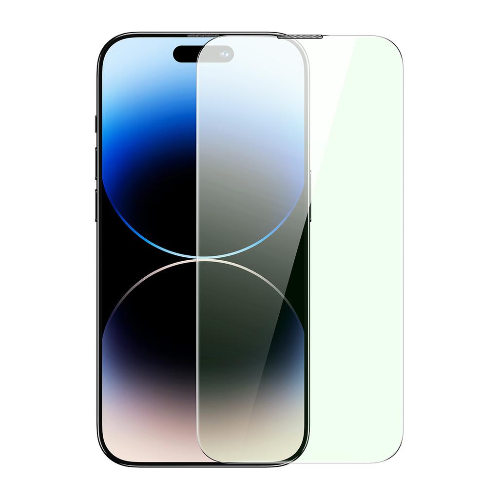 Baseus 0.3mm Tempered Glass Screen Protector for iPhone 14 Pro Max - Anti Blue Light, Speaker Guard & Installation Frame