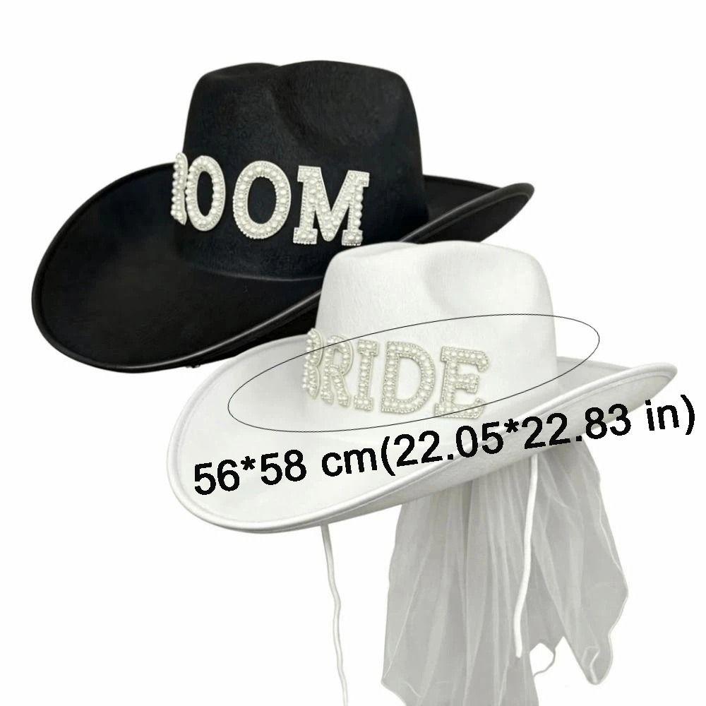 Wide Brim Groom Cowboy Hat Non-woven Fabric Bride Cowgirl Hat Wedding Decoration