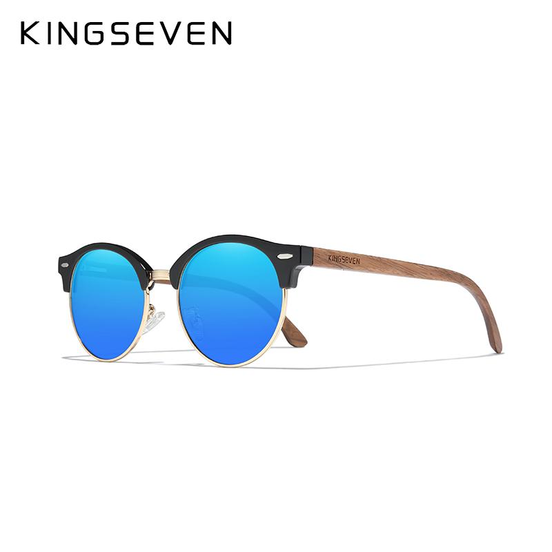 Kingseven Handmade Black Walnut Wood Men's Sunglasses Women Polarized Mirror Lens Sun Glasses Male UV400 Oculos W5517