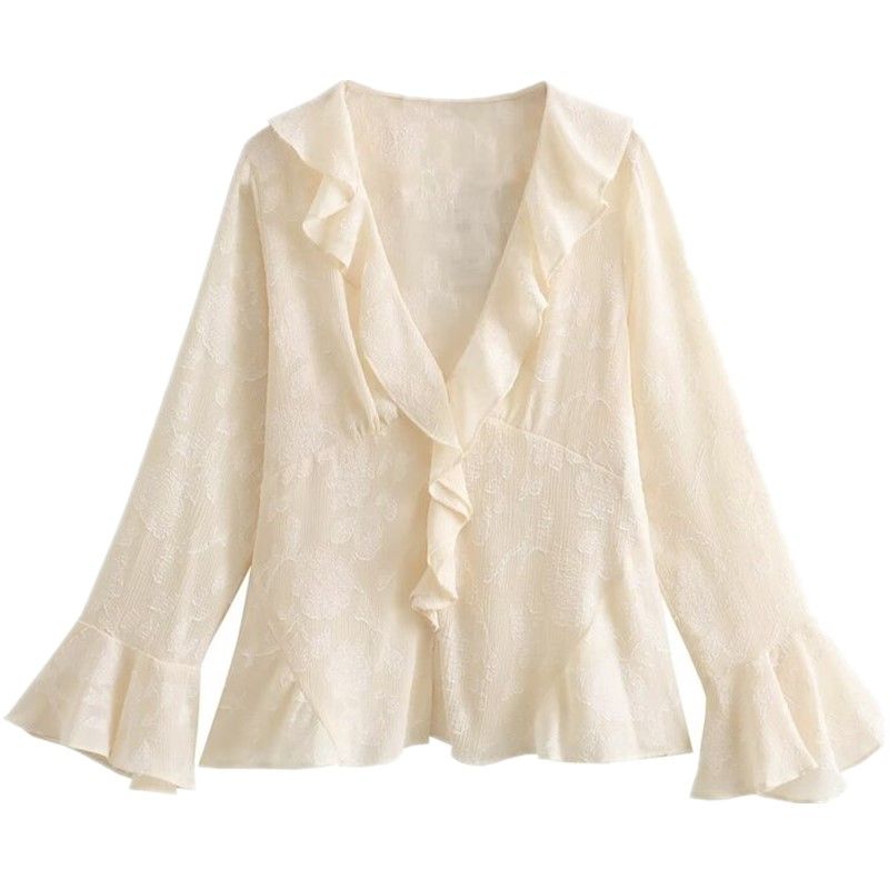 

Fashion Style Autumn Stylish Laminated Jacquard Shirt Beige L