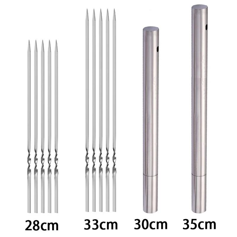 10/15Pcs Stainless Steel Barbecue Skewer Reusable BBQ Skewers Kebab Iron Stick for Outdoor Camping Picnic Cooking Tools 30/35cm