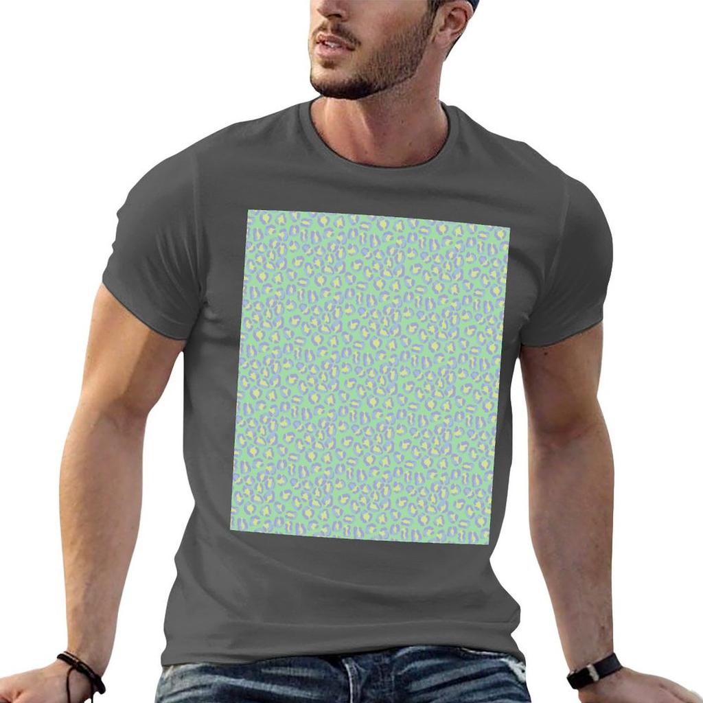 Pastel Leopard Spots On Green TShirt Retro Style Print Casual Top