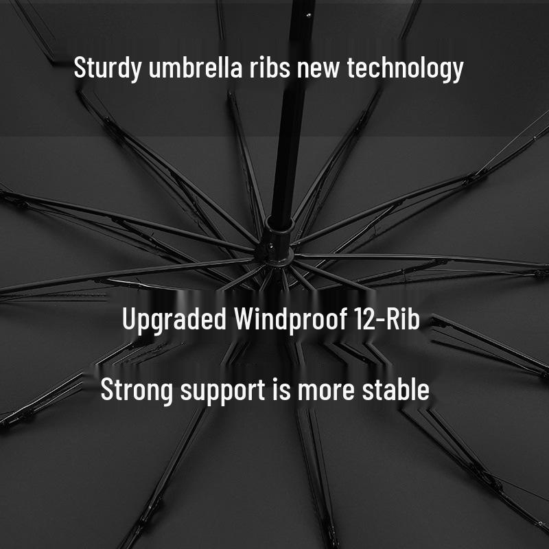 Dual-Use Extra Large Folding Umbrella - 12 Ribs for Sun and Rain Protection
