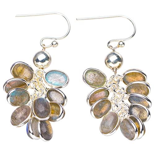 

StarGems Natural Blue Fire Labradorite Bead Handmade 925 Sterling Silver Earrings 1.75 E3525-3