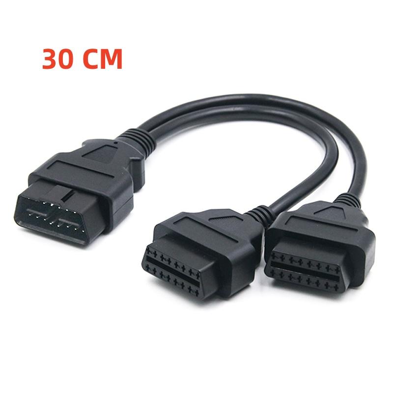 30CM J1962 Black OBD Cable Y Type OBDII 16 Pin 16 Core ELM327 Male To Female 1 To 2 OBD2 Diagnostic Extension Adapter Cable