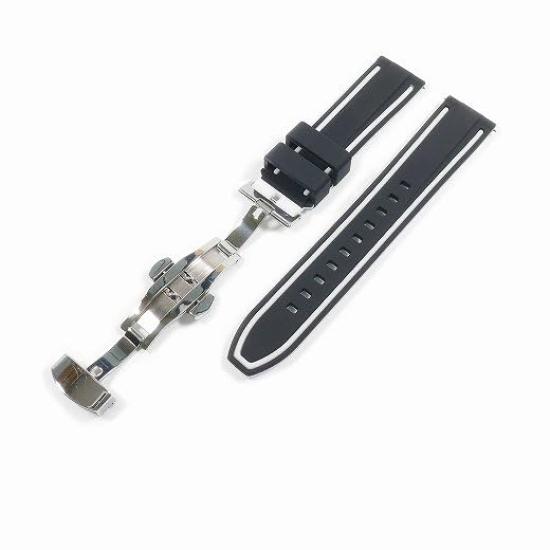 Swatch x Omega compatible rubber strap with type D-buckle, double-line (black/white lines)