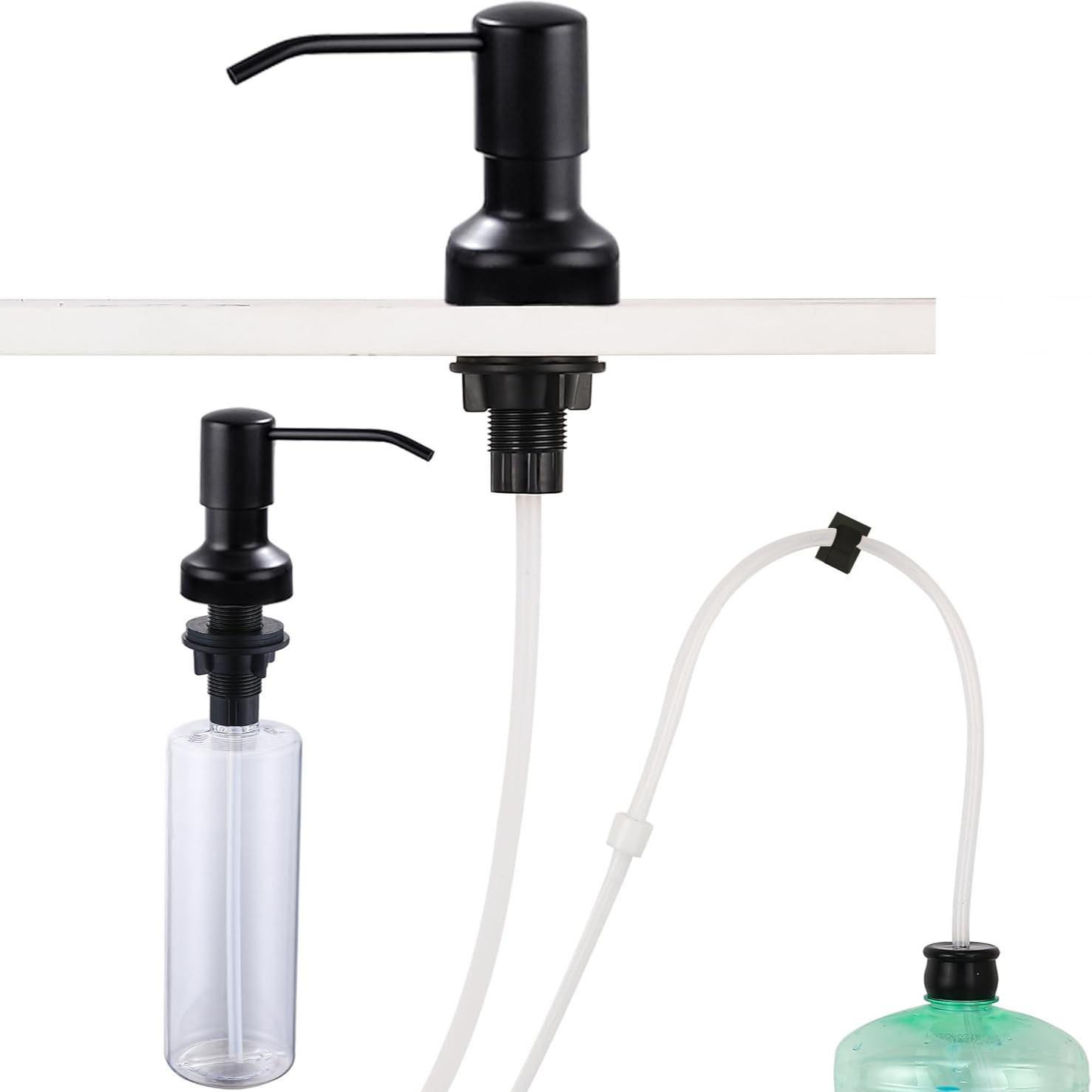 304 Stainless Steel Sink Soap Dispenser with 100mm Extension Tube & Built-in Hand Sanitizer Bottle