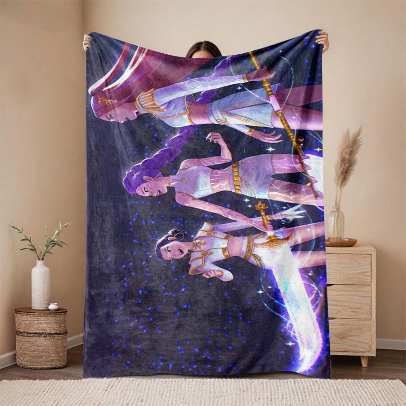 KPop Demon Hunters Cartoon Flannel Blanket - Cozy Throw for Sofa and Naps