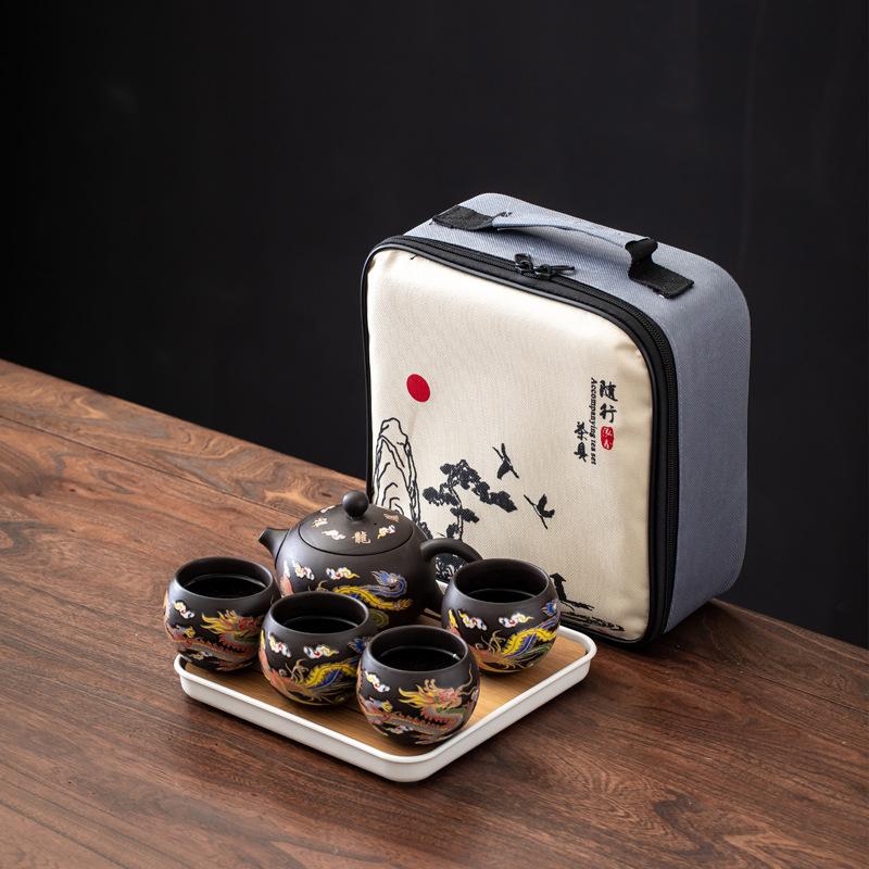 Chinesischer Stil Farbwechselndes Tee-Set Lila Ton Tragbare Teekanne Outdoor Reise Keramik Kung Fu Tee-Set Teetasse Teegeschirr Geschenk