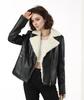 Winter Women's Fleece Jacket Thick Warm PU Leather Jacket Slim Turn Down Collar Flocked Leather Coat