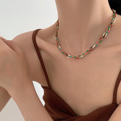 European and American Ins Wind Titanium Steel Enamel Dripping Oil Color High-end Necklace Niche Cold Wind Hip-hop Collarbone Chain Neck Chain