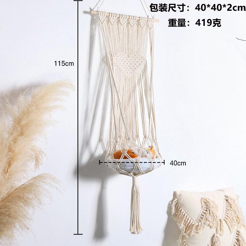 Bohemian Woven Cat Nest Hammock with European Mesh Pocket Summer Pendant Cat Hammock Swing Hanging Pet Bed for Cats