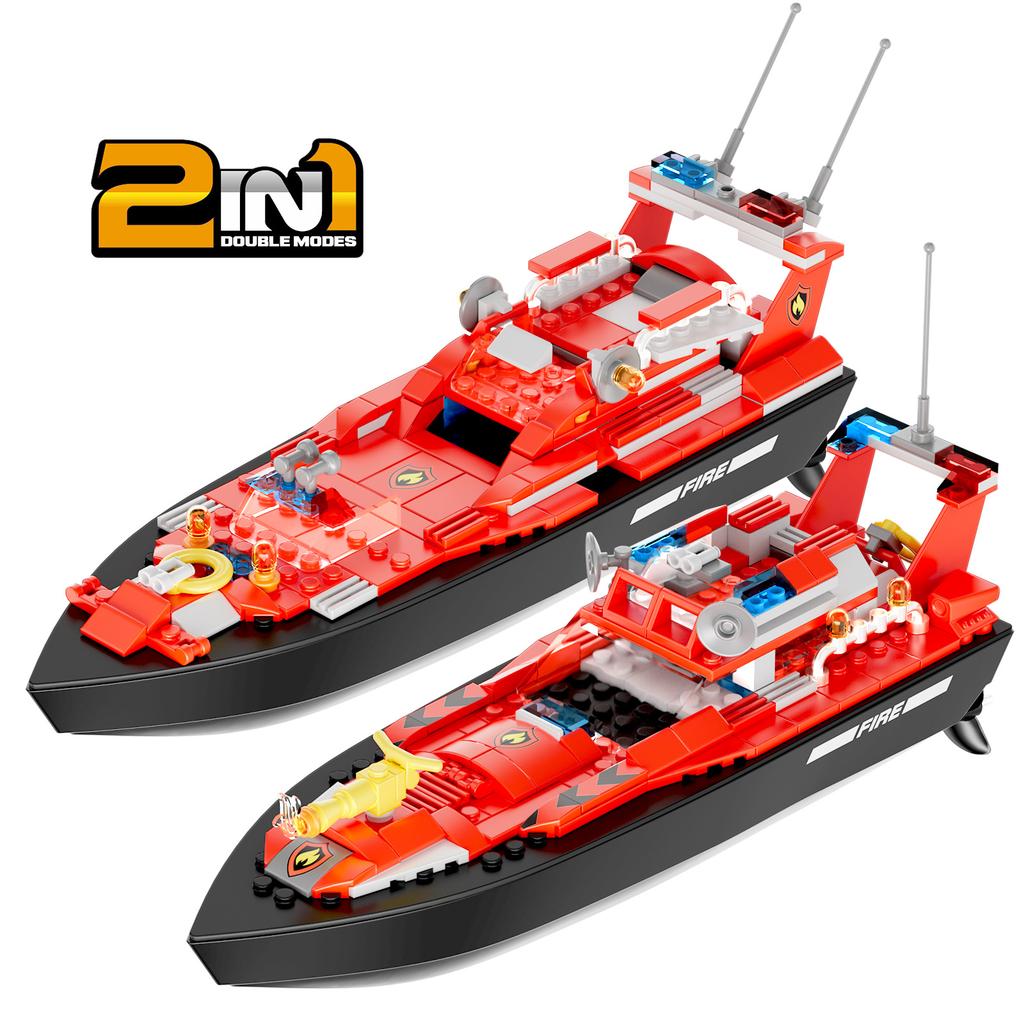 Blocks Compatible With Lego Remote Control Offshore Rescue Fire Boat Water Sliding Off Water Sensing