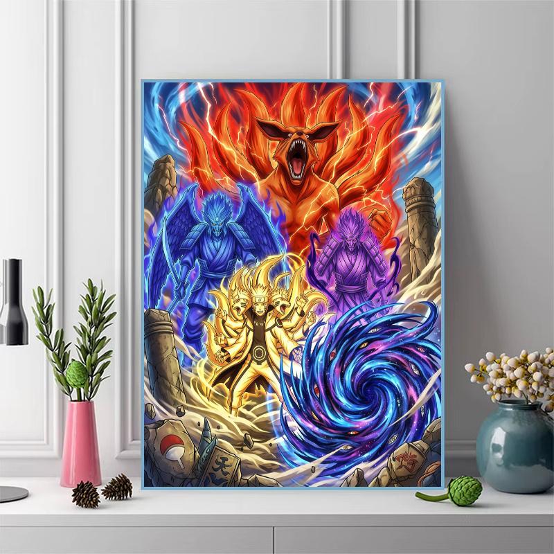 Naruto Tailed Beasts & Symbolic Art Set Pattern 3pcs 100% Round Full Drill 5D DIY Diamond Painting Embroidery Cross Stitch Rhinestone Décor