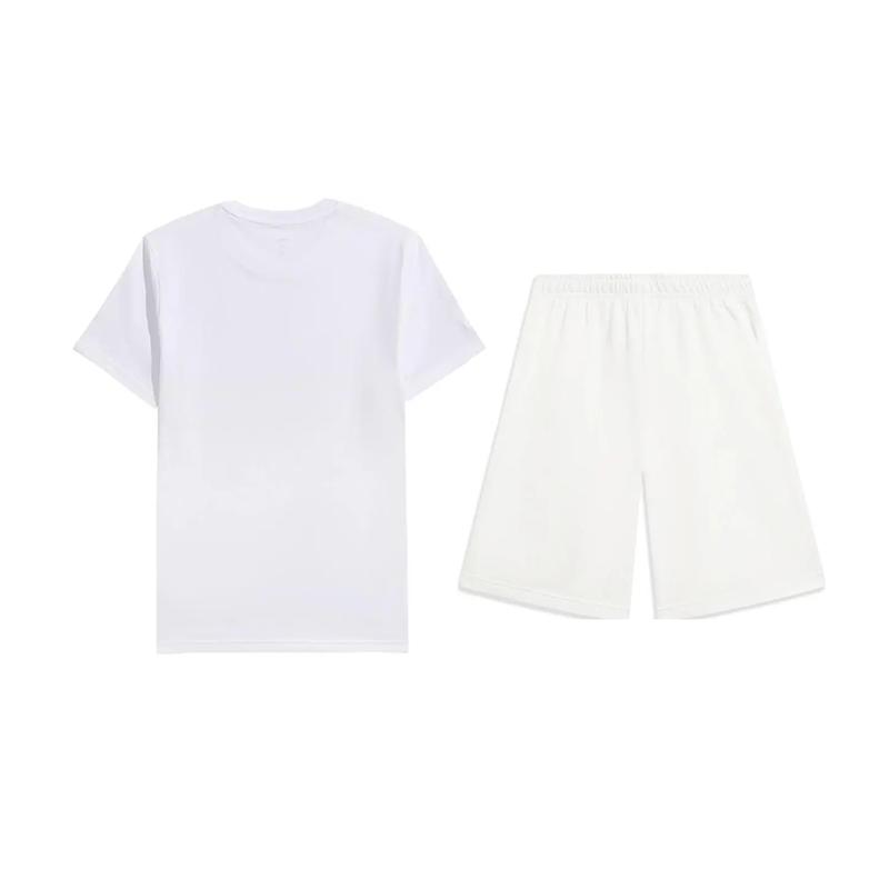 Li-Ning Plain Breathable Simple Comfortable Versatile Round Neck Pullover Short Sleeve T-Shirt Casual Sports Set Unisex Tops White AHSUA49-1+AKST593-7