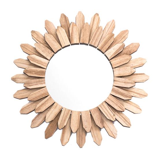 Rustic Wood Sunflower Decoration Wall Mirror Flower Wood Frame Hanging