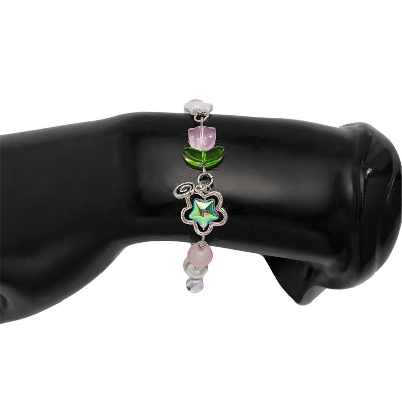 Fashionable Handmade Floral Tassels Bracelet Flower Beaded Handchain Adjustable Length Wristband Jewelry for Women