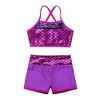 Kids Girls Swimming Dance Athletic Outfit Shoulder Straps Sequins Crop Top+Shorts Gymnastics Clothes