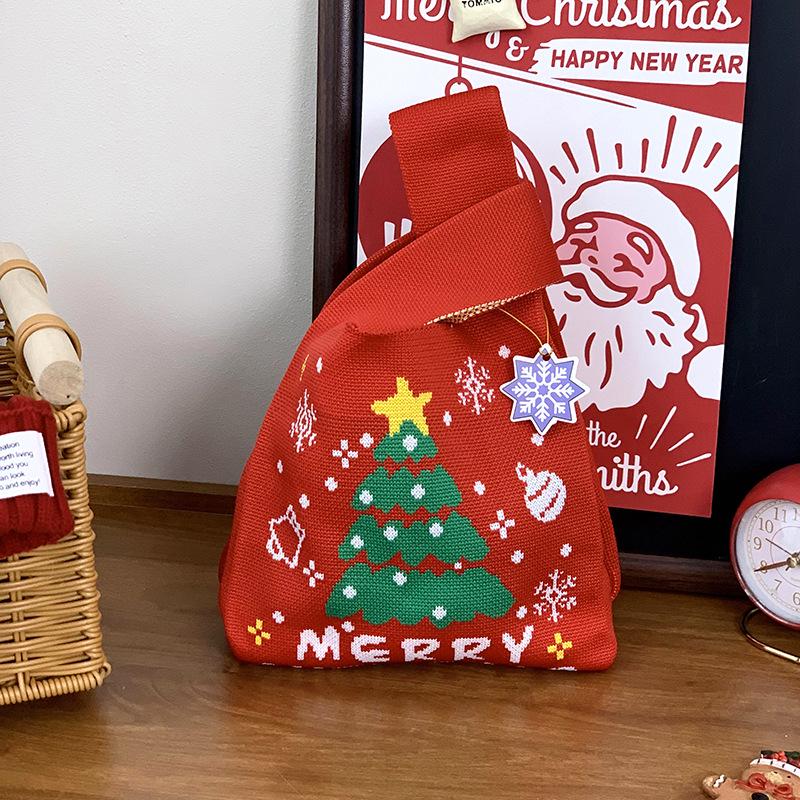 Festive Christmas Knit Tote Bag: Creative Handbag for Gifts & Candy