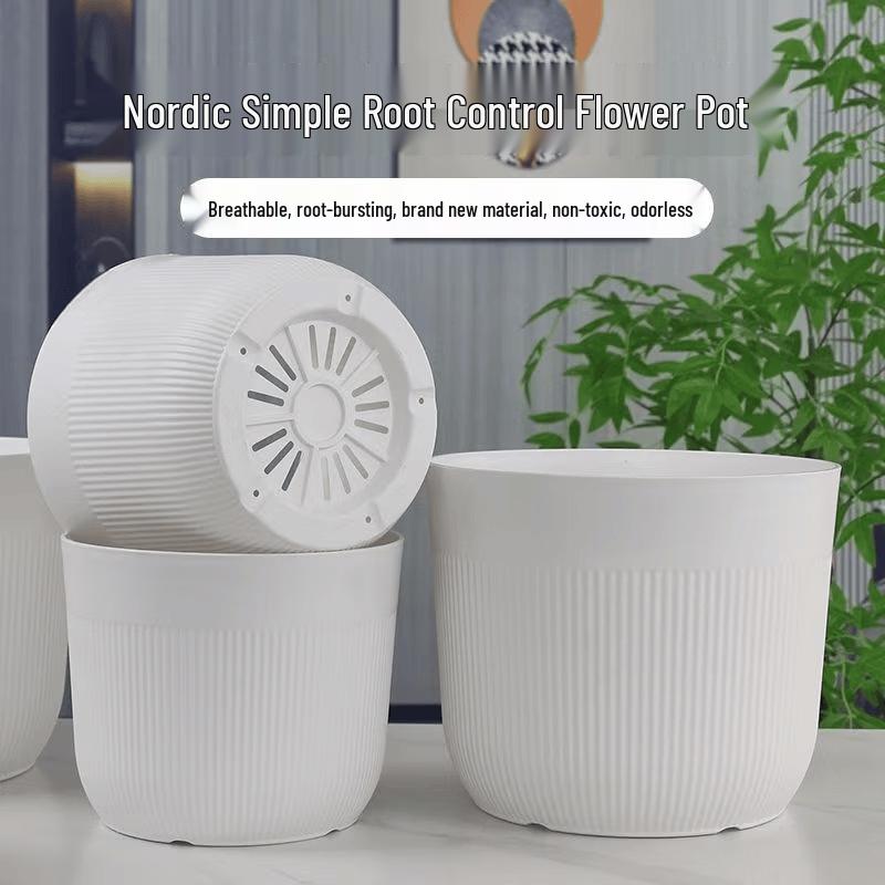 Nordic Style Thickened White Vertical Stripe Flower Pot