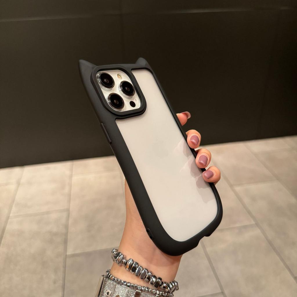 For IPhone15 Mobile Phone Case Couple Creative Cat Ears Acrylic Tpu for Apple 14 Transparent Protective Hard Case