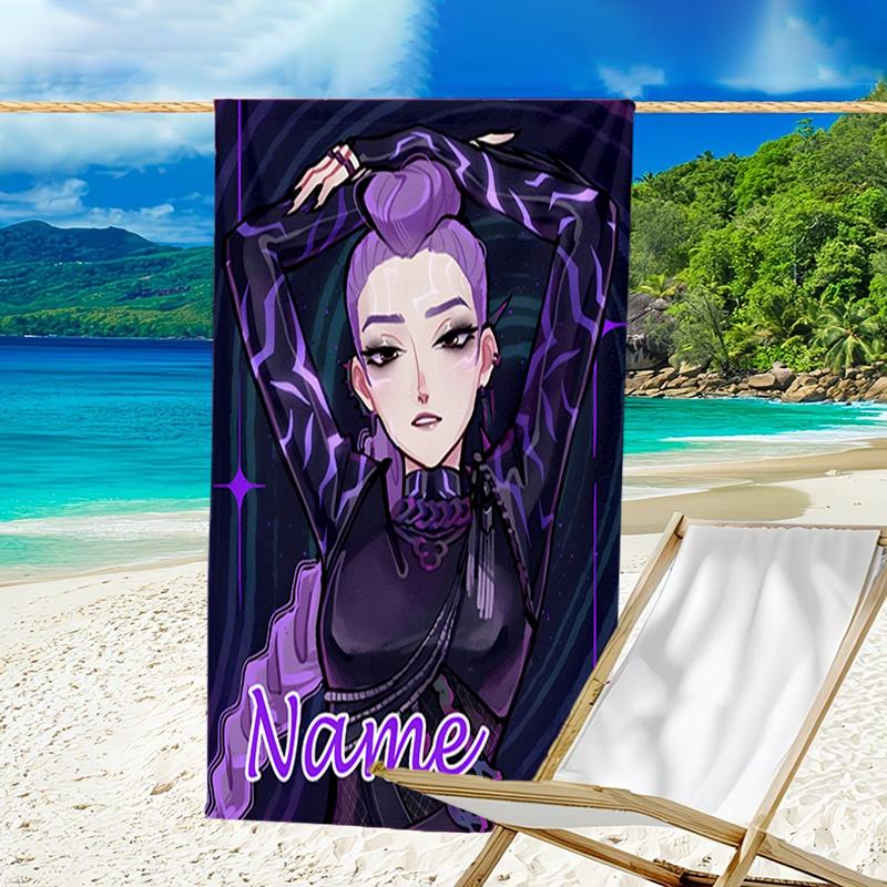 1pc KPop Demon Hunters33 Beach Towel with Custom Name, Beach/Swimming/Bath/Picnic/Camping Towel, Suitable for Seaside Beaches