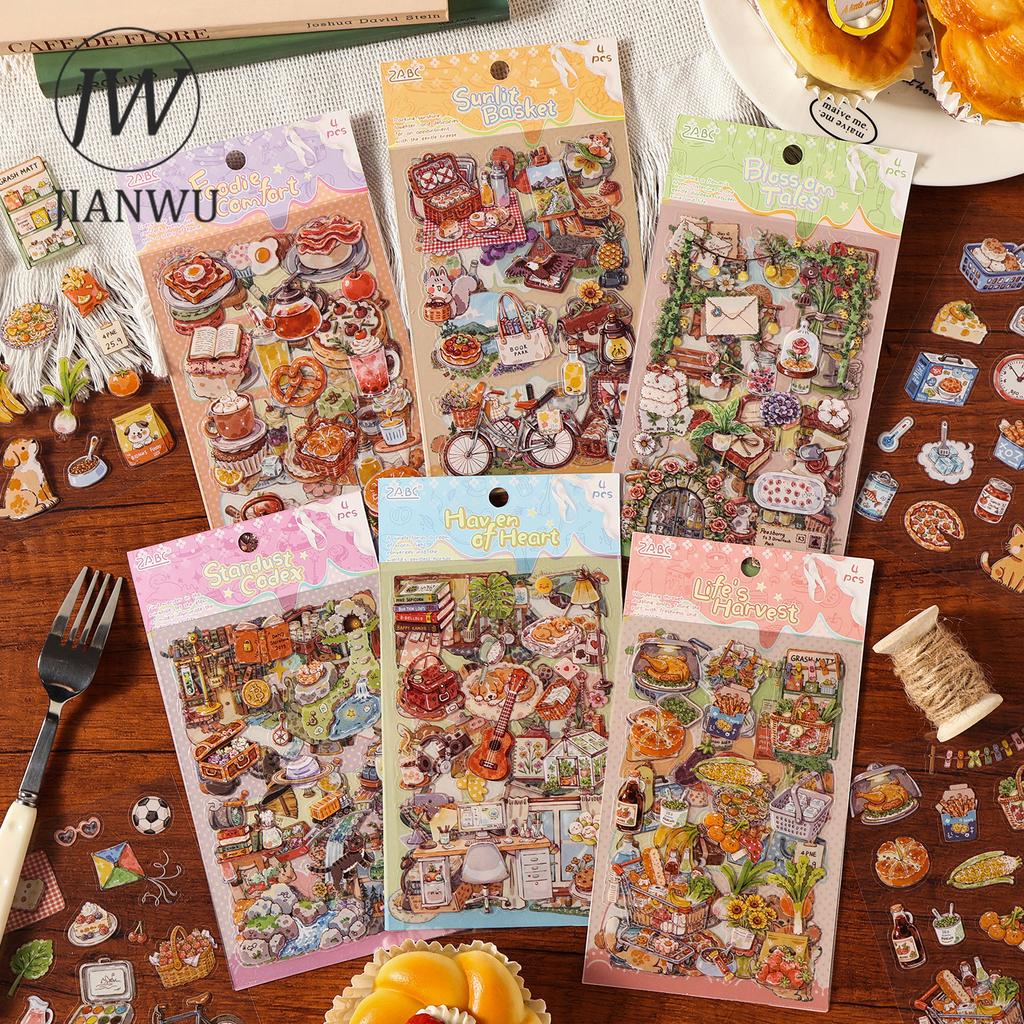 JIANWU Guide To Happiness Series Vintage Plant Flower Picnic Landscape Material Collage PET Sticker Creative Journal Stationery