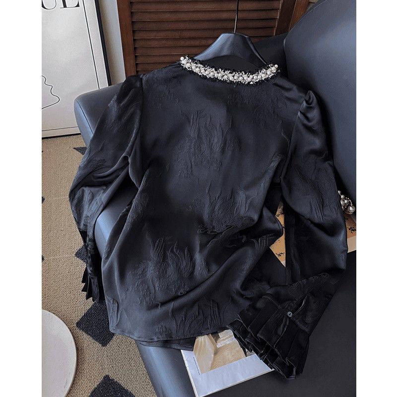 2026 Spring/Autumn High-End Plus Size Beaded Loose Long Sleeve Shirt for Women