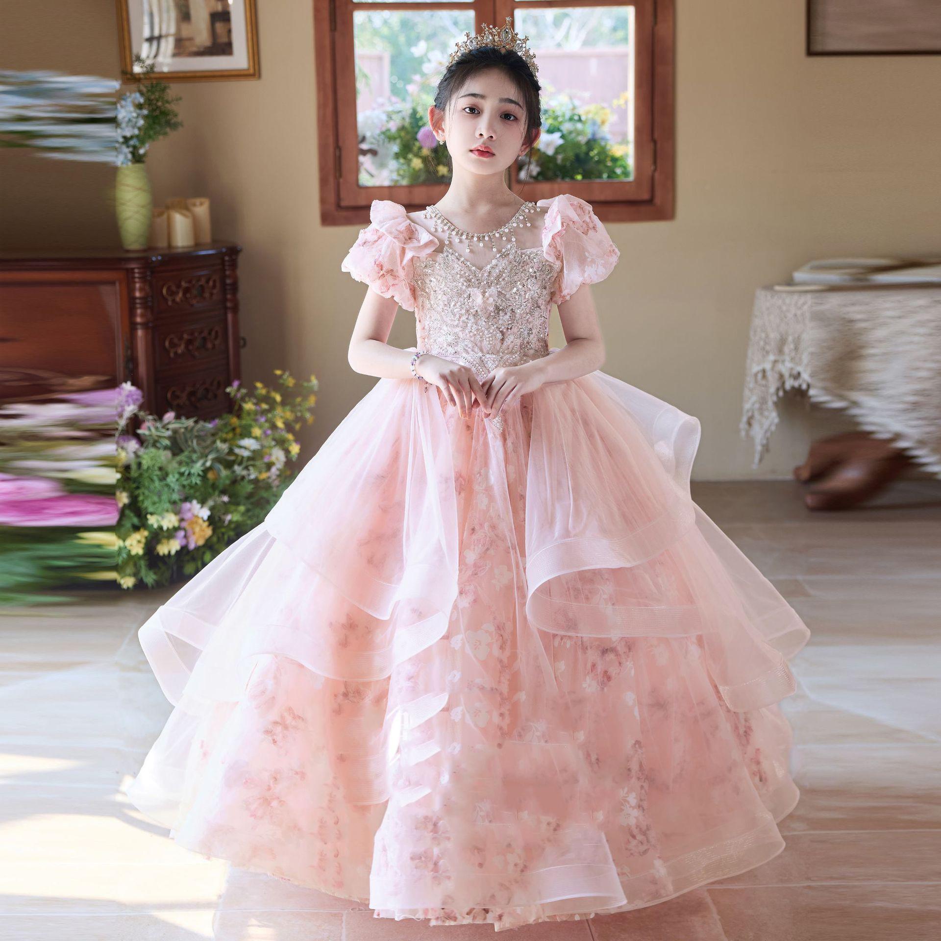 

Розовое роскошное платье принцессы из тюля в стиле Мори для детского дня рождения и выступления на фортепиано 140cm (Height 135-145cm/Weight 30-35kg)