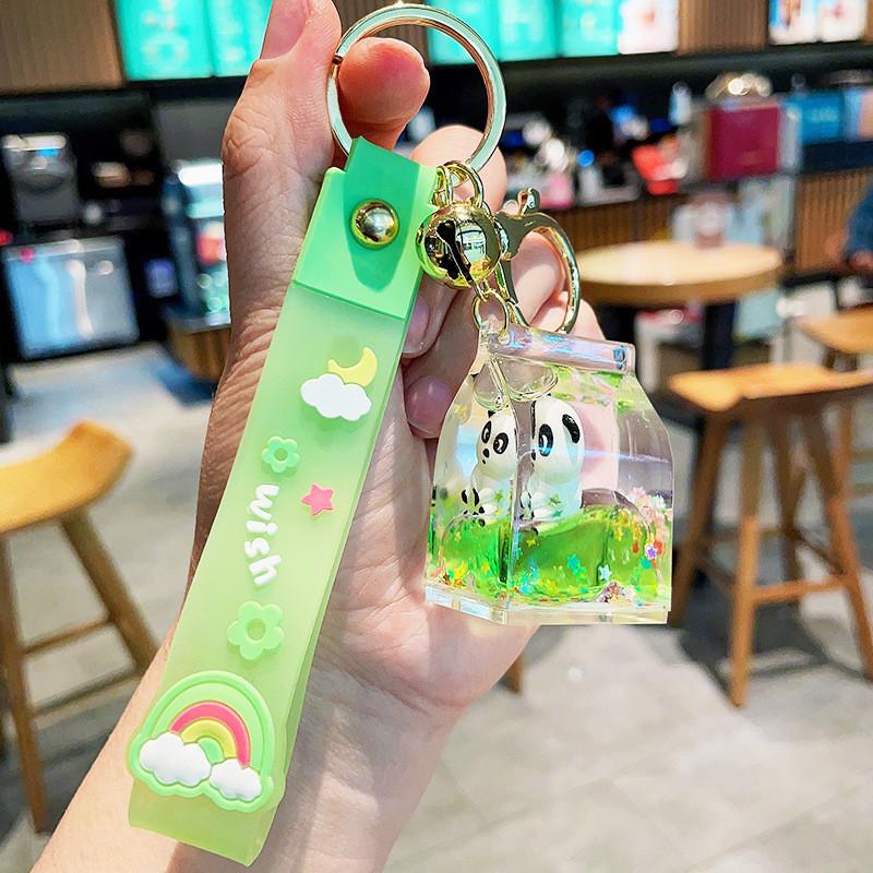 Creative Floating Panda Bottle Keychain Stylish Rubber Cartoon Accessory Key