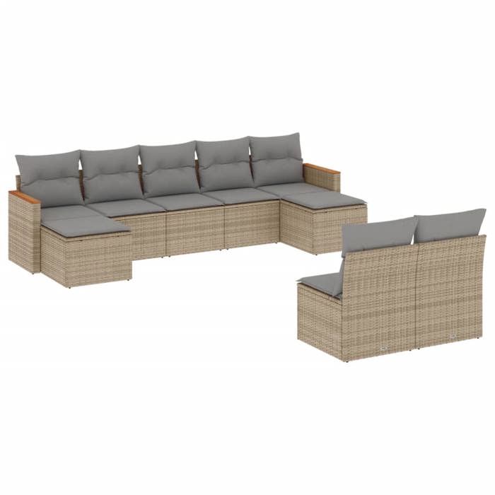 VidaXL Salon de Jardin avec Coussins 9 pcs, Canapés de Terrasse, Ensemble de Meubles de Patio, Mobilier d'Extérieur, Mélange 3226374