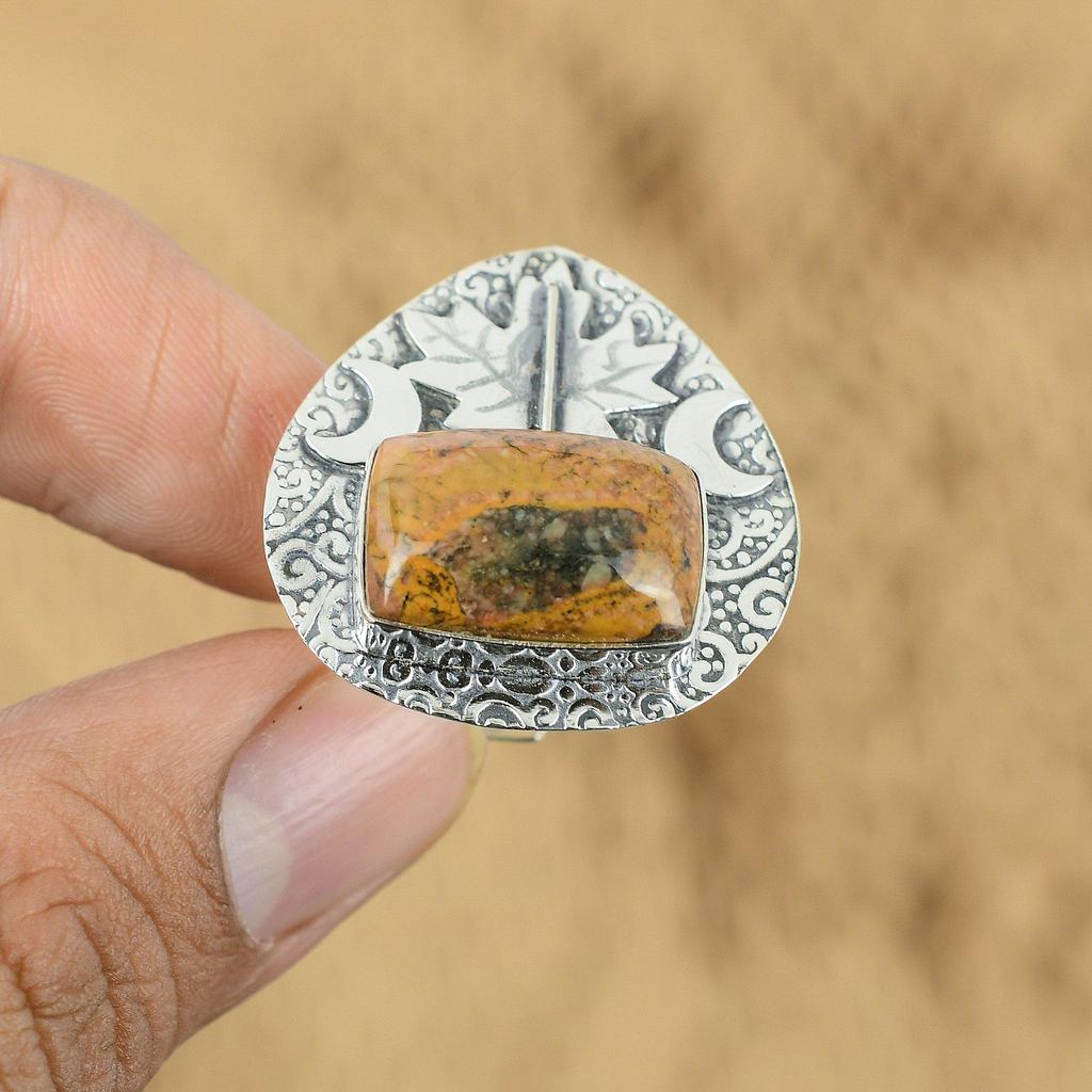 Natural Bauxite 925 Silver Promise Cresent Moon Adjustable Ring For Girls