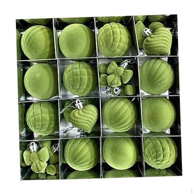16 Christmas Baubles for Tree, Flocking Balls And Ornaments Indoor Outdoor Use