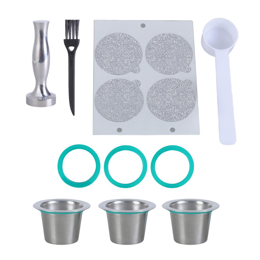 Refillable Coffee Capsule with Tamper and Spoon Coffee Pods Stainless Steel Cup Metal Reusable Coffee Capsules Filter